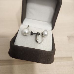 9-10mm Akoya Pearl Silver Screw Back Earrings Vintage Akwaya